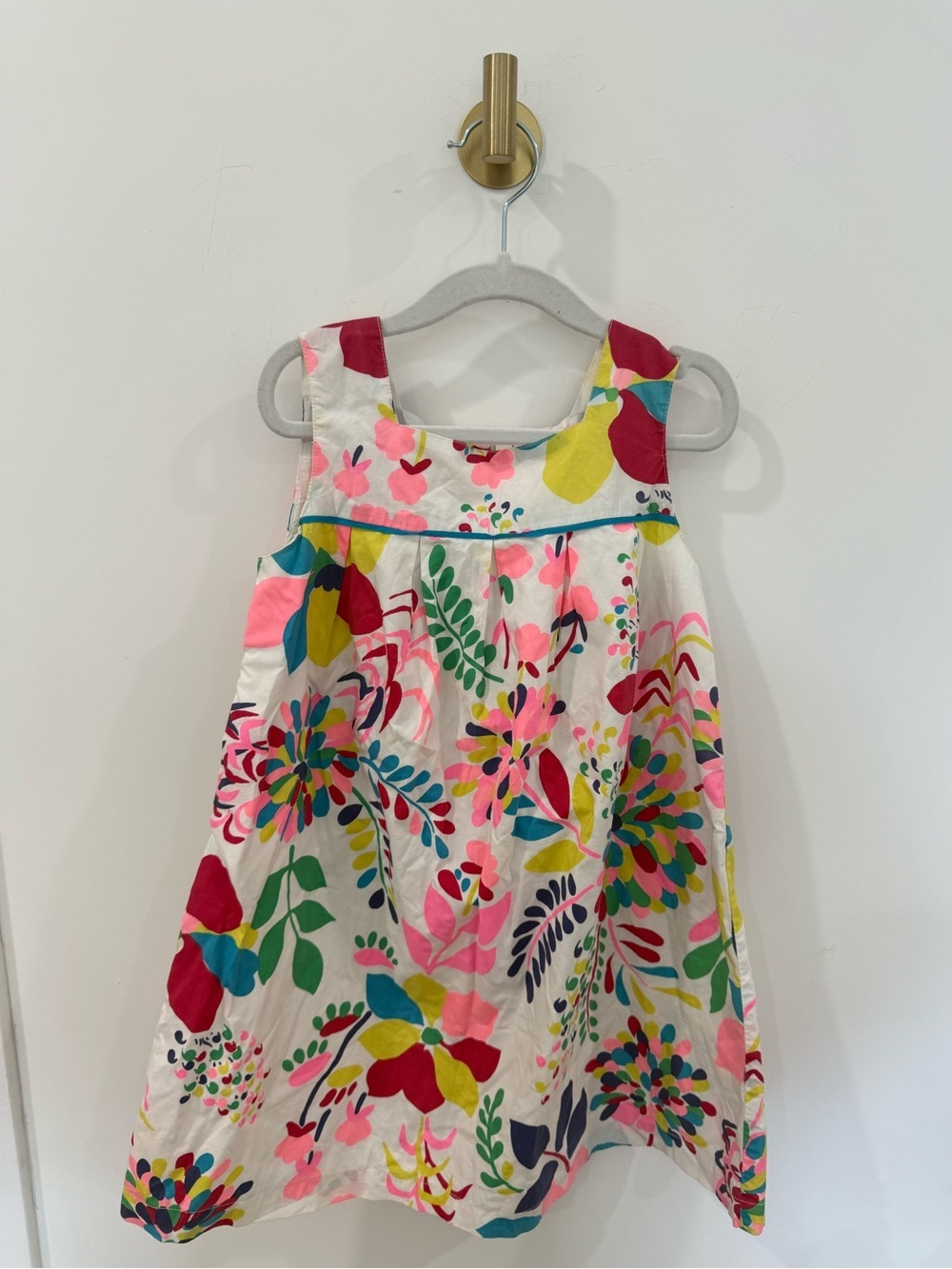 Mini Boden White Sundress with Multicolor Floral Print